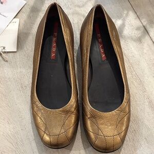 Prada Women's Gold Leather Loafers